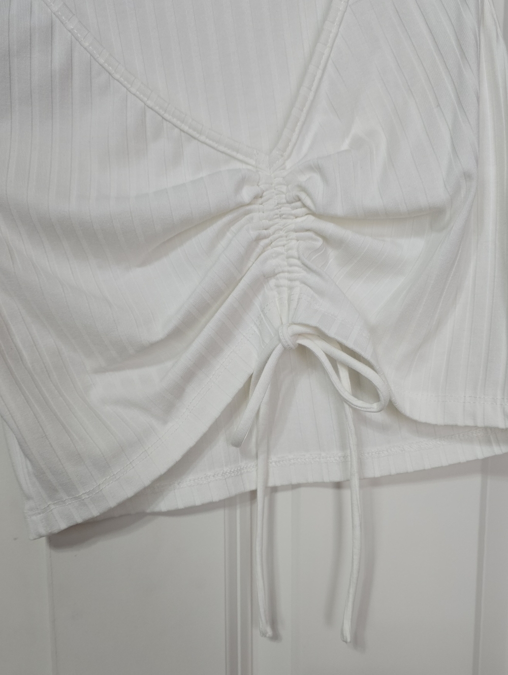 Princess Polly White One-Shoulder Ruched Ribbed Crop Top - Picture 3 of 4
